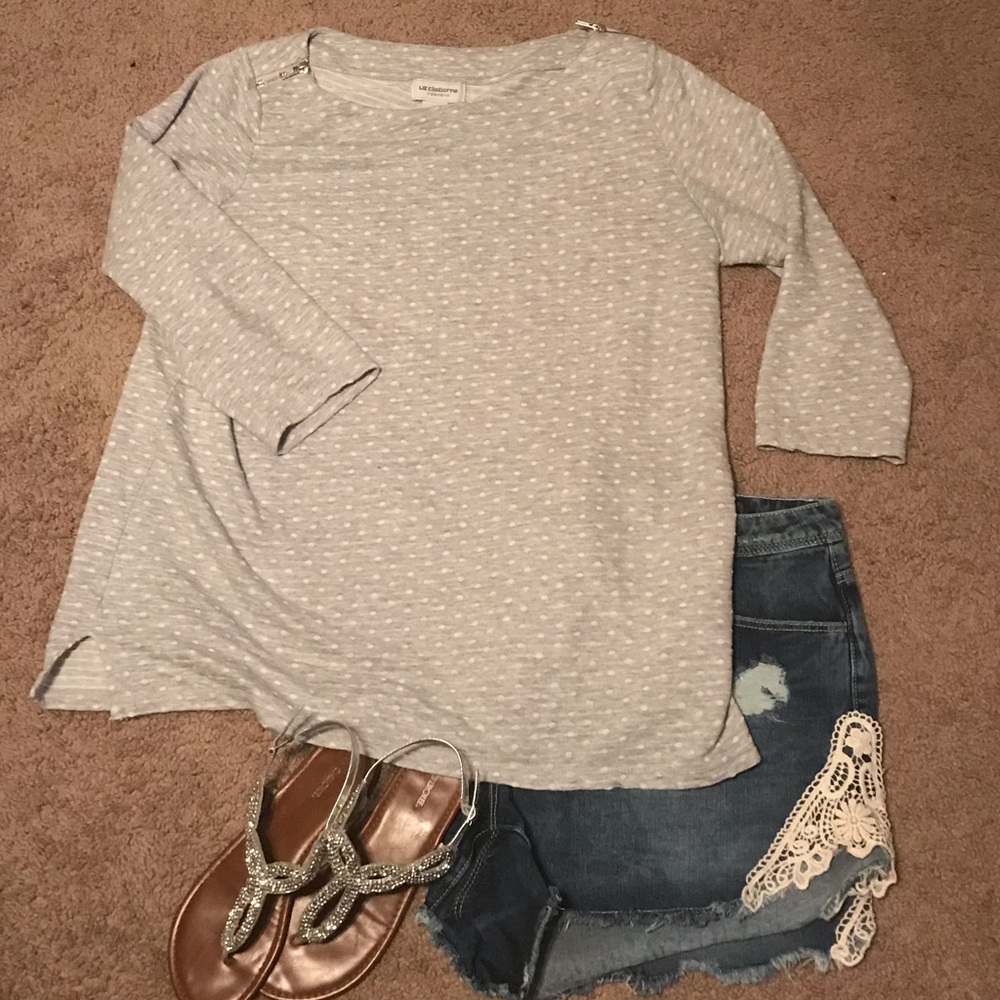 Liz Claiborne 3/4 Length Zip Top